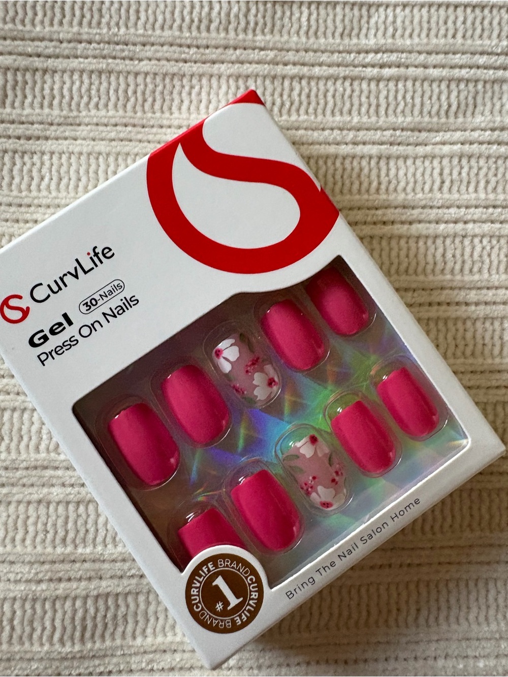Curvlife Pink Gel Press-On Nails with Floral Accent